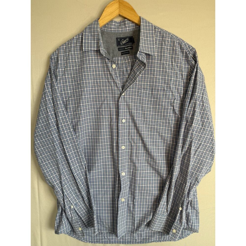 Grayers Clothiers Blue Plaid Button Shirt Mens Large Cotton Casual